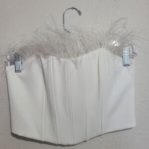 Zara White Corset with Feather Detail